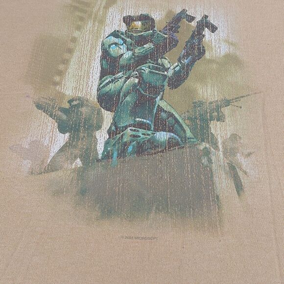 VTG Y2K Xbox Halo 2 Master Chief T Shirt Ringer Brown Promo Men's Size Large - Picture 3 of 9